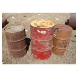 3 metal barrels