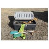 Tool box, tow strap, fence stretcher
