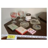 Vintage playing cards, ash trays glassware