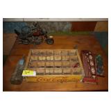 Wooden Coca Cola crate, shot glasses, cleaning kit