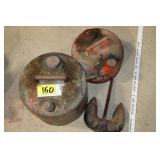 boat anchor & 2 metal gas cans