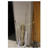Assorted Fishing Poles & Bucket