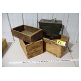 3 Wooden Ammo Boxes and 1 Ammo Can