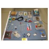 pin, gauge, protractor, clamps, etc