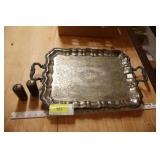 silver plated serving tray w/salt & pepper shaker