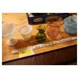 milk glass and colored glass pieces
