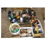 large assortment of garage liquids