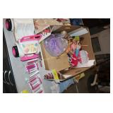 Barbies, Barbie jeep, and dolls