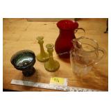 iridescent candy dish 2 candle holders and 2