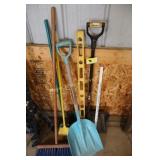 brooms shovels and level
