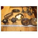 silver plated candle holders and dishes