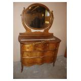 Antique 6-drawer dresser w/ oval mirror on wheels