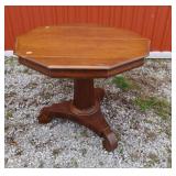 Vintage Wood Octagon Shaped Pedestal Table
