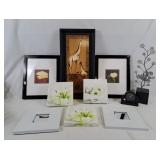 Home Decor Lot including Framed Giraffe Atwork,