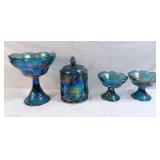 Vintage Blue Indiana Carnival Glass Lot Which