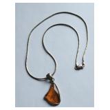 Sterling Silver Amber Pendant Necklace