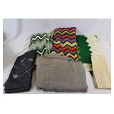 Box of Knitted Throws, Table Runners and Blanket.
