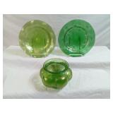 Group Of 3 Green Pieces Of Vintage Loetz Brand