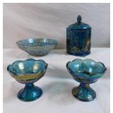 Group Of Vintage Blue Indiana Carnival Glass