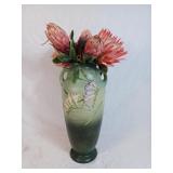 Large Vintage Roseville Vase With Artificial