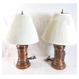 Pair of copper-like stemmed table top lamps