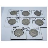 Eight USA Kennedy Uncirculated 50 Cent Pieces
