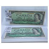 1954 Two in a Row or Sequence Canadian One Dollar