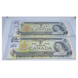 Four Uncirculated Canadian One Dollar Bills