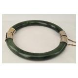 Jade Green Bangle Bracelet with safety chain