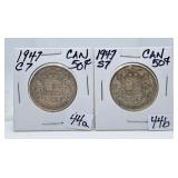 Canadian 50 Cent Pieces - 1947 Curve Seven & 1947