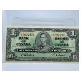 1937 Canadian One Dollar Bill w/Nice Colour