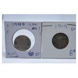 1910 and 1919 Canada Quarters