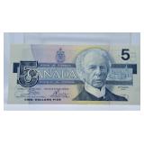 1986 Canadian Five Dollar Bill