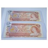1974 Uncirculated Canadian Two Dollar Bills