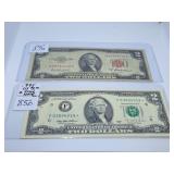 1953 Red Seal US Two Dollar Bill & 1995 Star Note