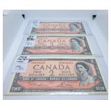 Three Uncirculated Canadian Two Dollar Bills
