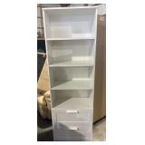 White melamine bookshelf with drawers