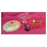 Glass Cake Stand Carnival Glass Bowl, Metal Hook