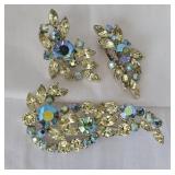 Rhinestone Brooch & Clip on Earring Set