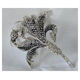 Boucher Pave and Black Flower Pin Vintage 1950