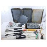 Baking sheets, muffin pans, pizza pan, BBQ tools,