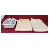 2 cotton bed spreads and Dr. SCHOLLS foot bath