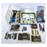 Riveter, partial tap & die set, drill bits, etc