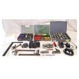 Screws, connectors, square, tape measure,