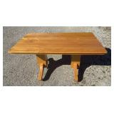Lovely wooden pedestal table on castor wheels