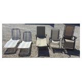 2 beach chairs and 3 outdoor patio chairs