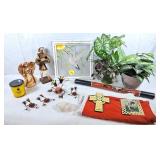 Decorator lot! Faux plants, painted hummingbird