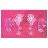 4 Lenox martini glasses and 2 tall glass mugs