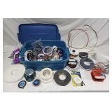 Bin with Lid and Assortment of Tape and Wire