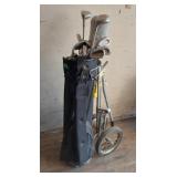 Wilson left handled golf clubs, bag, cart